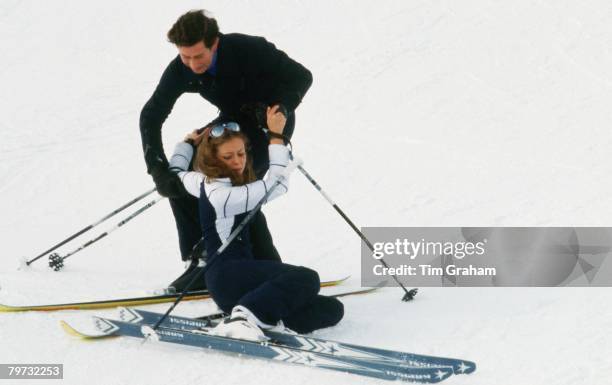 Girl collides with Prince Charles, Prince of Wales on the ski slopes in Klosters during his annual skiing holiday