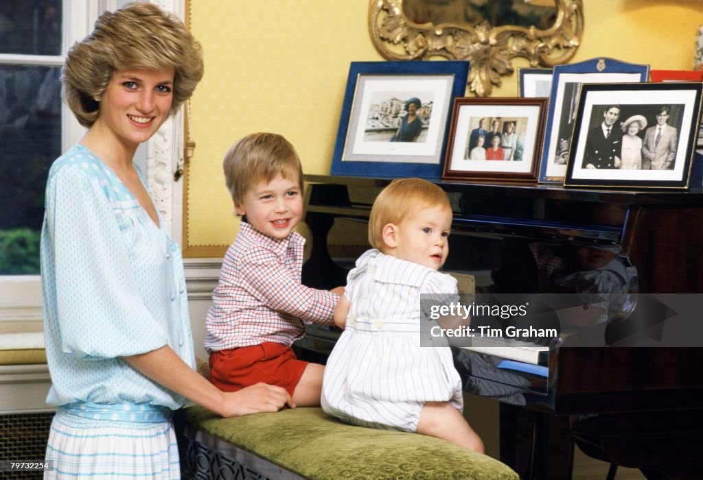 Diana, Princess of Wales with her sons, Prince William and P