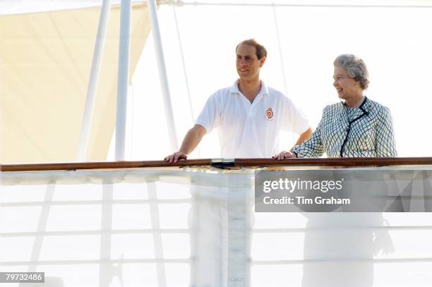 Queen Elizabeth II and Prince Edward, Earl of Wessex leave for their holidays aboard Royal Yacht Britannia