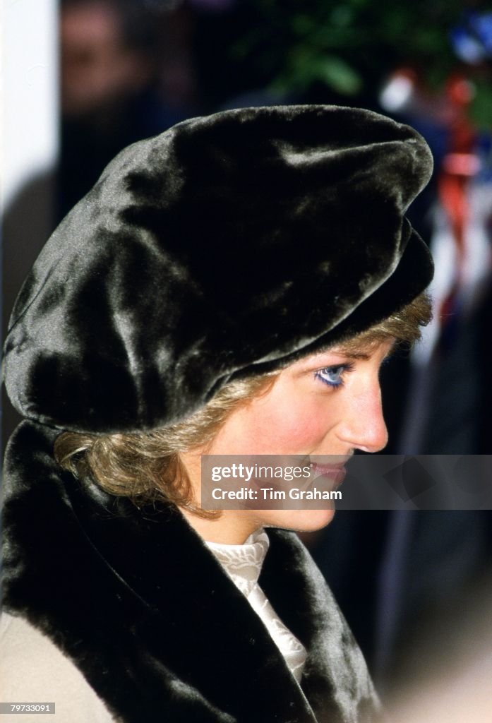 Diana, Princess of Wales in Hamburg in a fake fur hat and co
