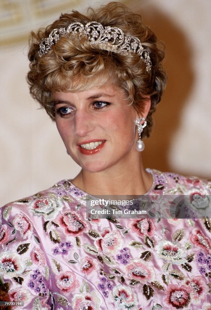 Princess Diana attending a banquet in Korea,