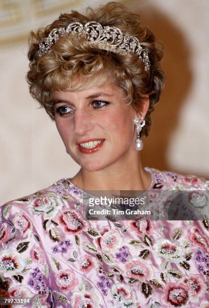 Princess Diana attending a banquet in Korea