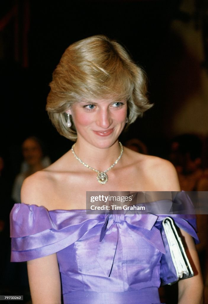 Diana, Princess of Wales attends the ballet "Coppelia" durin