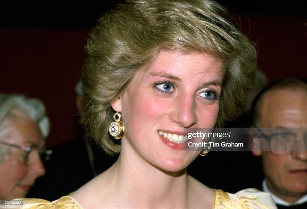 Diana, Princess of Wales attends a performance at the Barbic