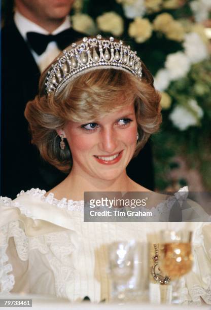 Diana, Princess of Wales attending a banquet at the Sheraton Hotel in Auckland, New Zealand