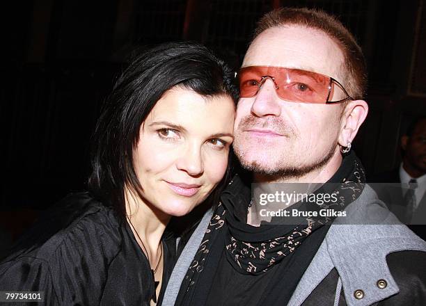 Designer Ali Hewson and husband Singer Bono of U2 poses at The EDUN Fall/Winter 2008 Nocturne Collection Presentation at The Desmond Tutu Center on...