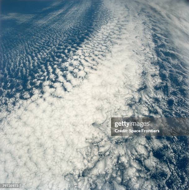 Stratocumulus clouds off the southwest coast of Los Angeles, as seen from the space shuttle Atlantis during NASA's STS-44 mission, November 1991.