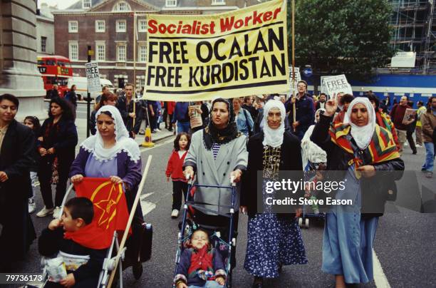 Kurdish women demonstrating in London after PKK leader Abdullah Ocalan was taken prisoner by Turkey, 20th February 1999.