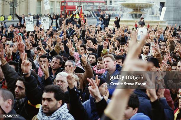 Kurds demonstrating in London after PKK leader Abdullah Ocalan was taken prisoner by Turkey, 20th February 1999.