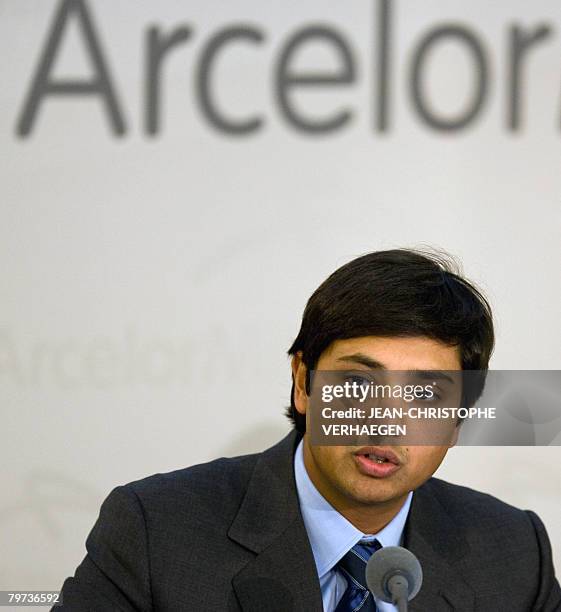 ArcelorMittal Chief Financial Officer Aditya Mittal gives a press conference to announce the 2007 company's results of during a meeting at...