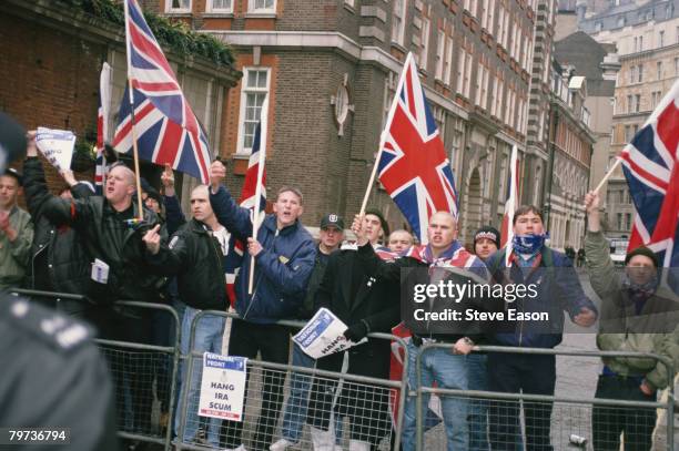 Members of the National Front protesting against the IRA during a march to mark the 27th anniversary of Bloody Sunday, 30th January 1999.