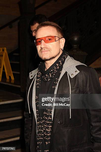 Bono arrives at EDUN Fall/Winter 2008 Nocturne Presentation held at DESMOND TUTU CENTER, February 12, 2008 New York City, New York
