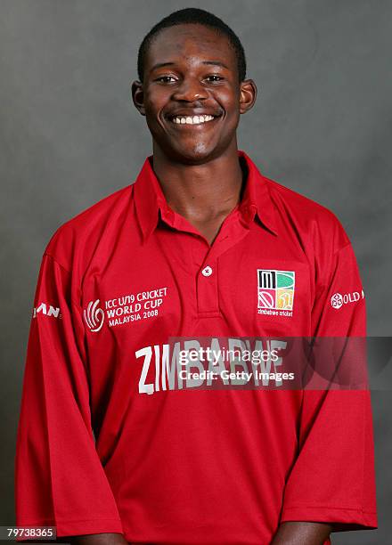 Solomon Mire of Zimbabwe poses during the ICC U/19 Cricket World Cup official team photo calls at the Sunway Hotel on February 13, 2008 in Kuala...