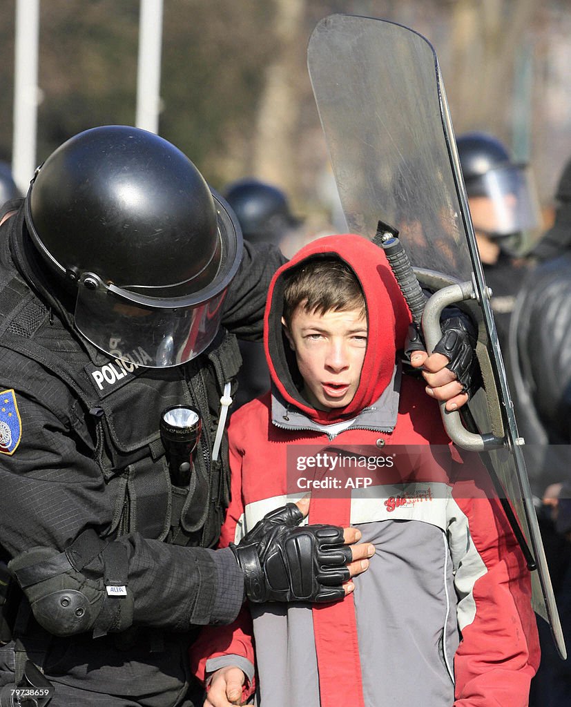 A Bosnian special police officer checks