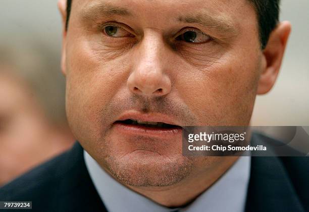 Major League Baseball pitcher Roger Clemens testifies about allegations of steroid use by professional ball players before the U.S. House Oversight...