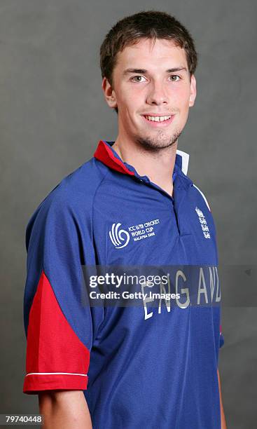 Billy Godleman of England poses during the ICC U/19 Cricket World Cup official team photo calls at the Sunway Hotel on February 13, 2008 in Kuala...