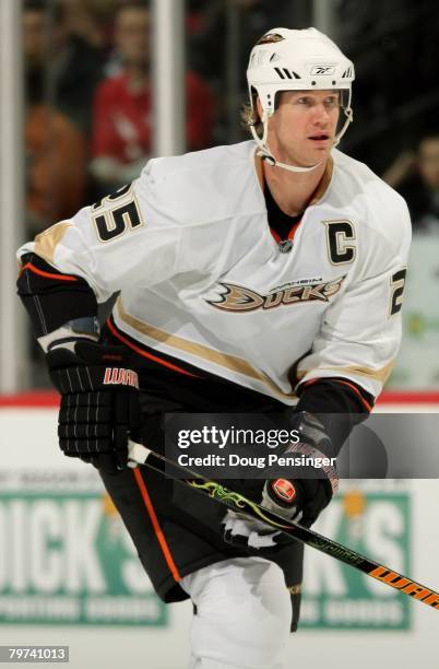 Chris Pronger of the Anaheim Ducks skates against the Colorado Avalanche at the Pepsi Center on February 12, 2008 in Denver, Colorado. The Ducks...
