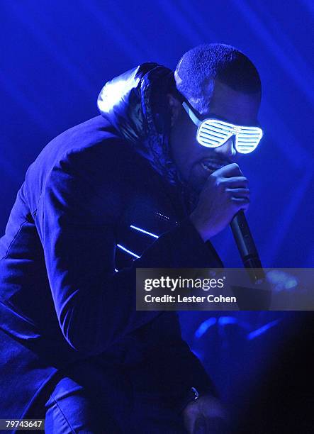 Rapper Kanye West at the 50th Annual GRAMMY Awards at the Staples Center on February 10, 2008 in Los Angeles, California.