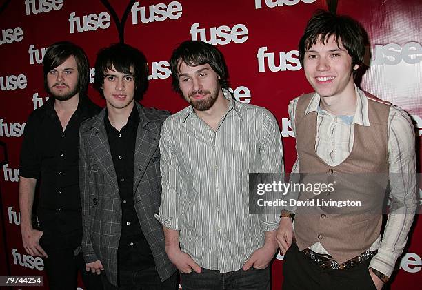 Musicians Spenser Smith, Brendon Urie, Jon Walker and Ryan Ross of Panic At The Disco attend Fuse TV's Grammy party at GOA on February 7, 2008 in...