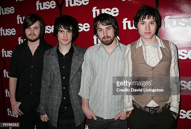 Musicians Spenser Smith, Brendon Urie, Jon Walker and Ryan Ross of Panic At The Disco attend Fuse TV's Grammy party at GOA on February 7, 2008 in...