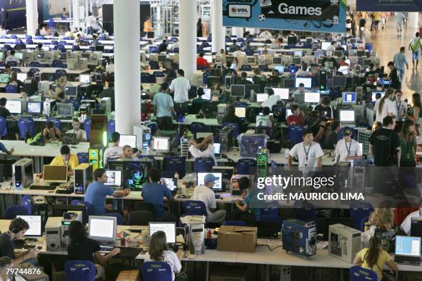 Thousands of gamers gather at the world's biggest on-line electronic entertainment event, the Campus Party, held at the Bienal Pavilion in Sao Paulo,...