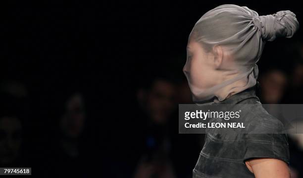 Model walks on the catwalk during the Giles Deacon show at London Fashion Week, on February 13 2008. London Fashion Week is now established as one of...