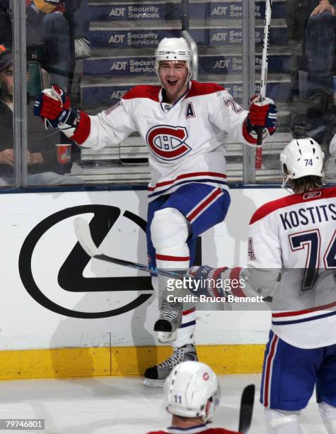 Chris Higgins of the Montreal Canadiens scores against the Florida Panthers on February 13, 2008 at the Bank Atlantic Center in Sunrise, Florida. The...