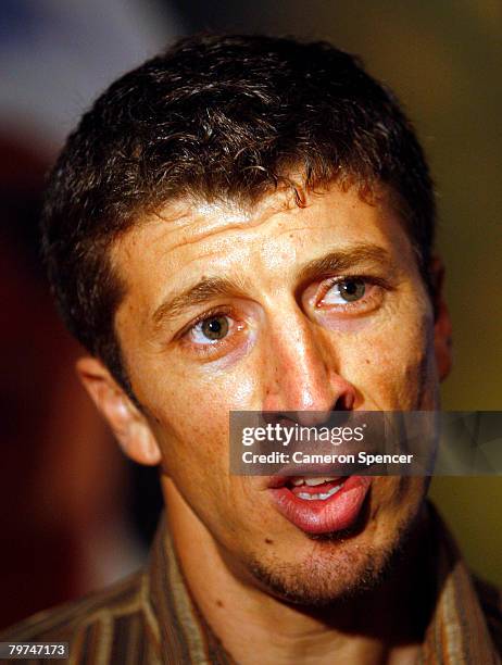 Yousef Abdi of Australia is interviewed during a John Landy Lunch Club media conference held by Athletics Australia at the Zilver Restaurant on...