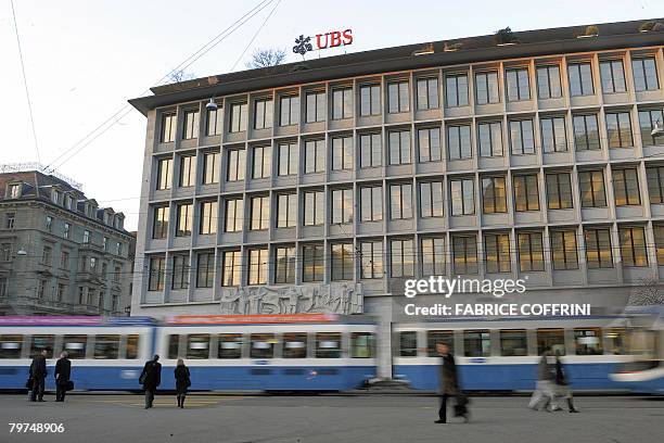 Swiss banking giant UBS headquarters are pictured February 14, 2008 in Zurich. UBS plunged to its first-ever full-year net loss today after losing...