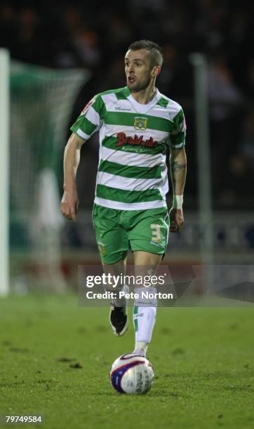 Nathan Jones of Yeovil Town runs with the ball during the Coca Cola League One Match between Yeovil Town and Northampton Town at Huish Park on...