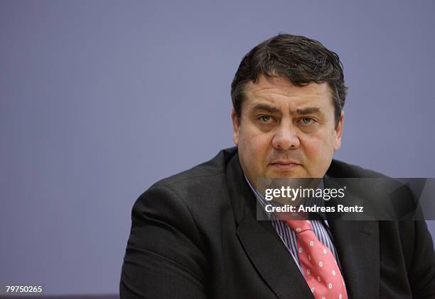 German Environment Minister Sigmar Gabriel attends a press conference to discuss with corporate leaders the Business and Biodiversity Initiative on...