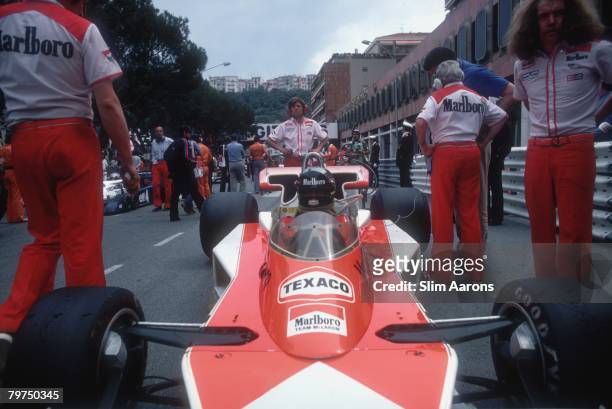 British racing driver James Hunt on the grid at the Monaco Grand Prix, 22nd May 1977.