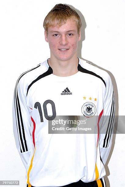 Felix Kroos poses during the photo call of the Under 17 German National Soccer Team on February 14, 2008 in Hennef, Germany.