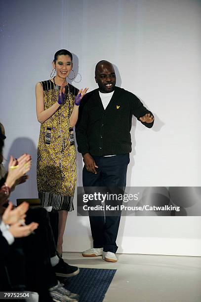 Designer Duro Olowu walks the runway during the Duro Olowu Fall/Winter 2008/2009 collection during London Fashion Week on the 12th of February 2008...