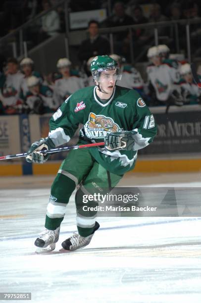 Kyle Beach of the Everett Silvertips skates against the Kelowna Rockets on January 30 at Prospera Place in Kelowna, Canada.