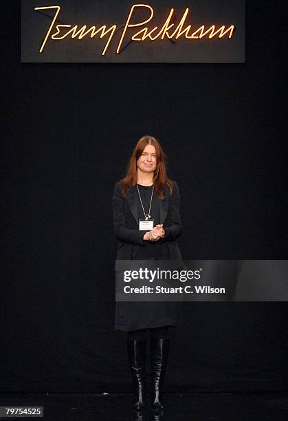 Designer Jenny Packham appears following her LFW Autumn/Winter 2008 show at the BFC Tent on February 14, 2008 in London, England.