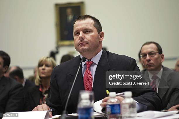 Former Major League pitcher Roger Clemens testifies during the House Oversight and Government Reform hearing on steroid use among MLB players. At...