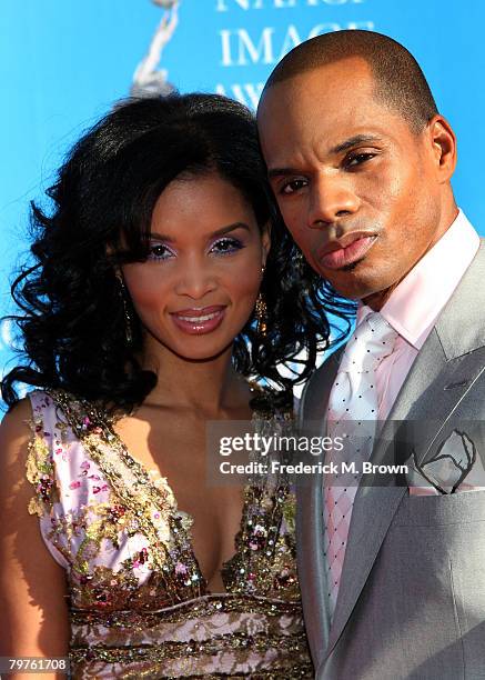 Singer Kirk Franklin and wife Tammy Collins arrives at the 39th NAACP Image Awards held at the Shrine Auditorium on February 14, 2008 in Los Angeles,...