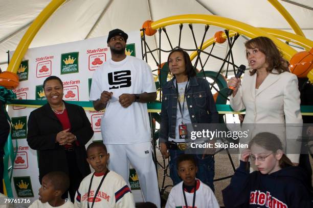 Pam El, VP of Marketing at State Farm, LeBron James of the Cleveland Cavaliers, his mother Gloria James and Jakki Nance, Executive Director of the...