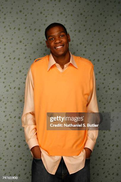 Kevin Durant of the Seattle SuperSonics poses for a portrait during All Star Media Availability at the Sheraton New Orleans February 14, 2008 in New...