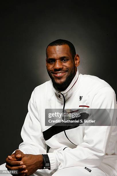 LeBron James of the Cleveland Cavaliers poses for a portrait during All Star Media Availability at the Sheraton New Orleans February 14, 2008 in New...