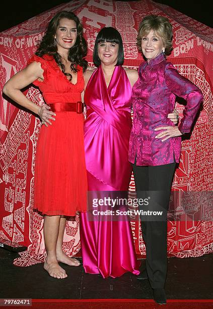 Actress Brooke Shields, writer Eve Ensler and actress Jane Fonda attend V-Day's V to the Tenth: NYC - Kickoff to New Orleans at Hammerstein Ballroom...