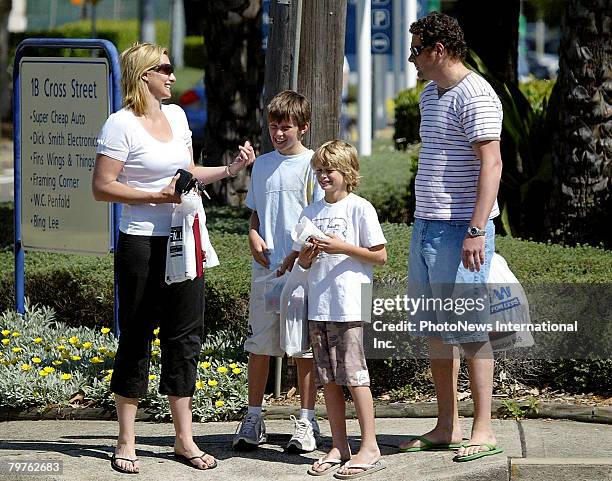 Presenter Johanna Griggs is seen with her new husband Todd Huggins and her two boys Jesse James and Joe Buster at Brookvale Mall on September 30,...