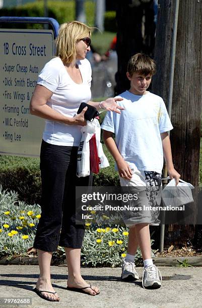 Presenter Johanna Griggs is seen with her new husband Todd Huggins and her two boys Jesse James and Joe Buster at Brookvale Mall on September 30,...