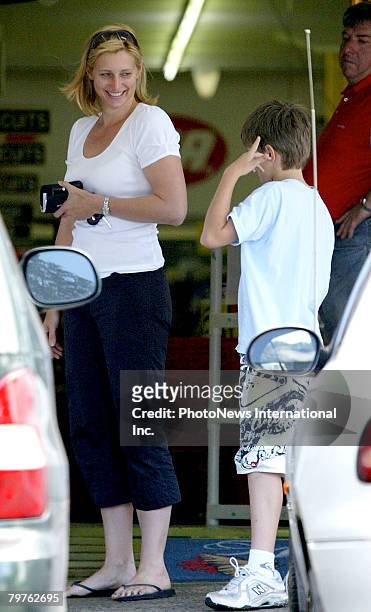 Presenter Johanna Griggs is seen with her new husband Todd Huggins and her two boys Jesse James and Joe Buster at Brookvale Mall on September 30,...