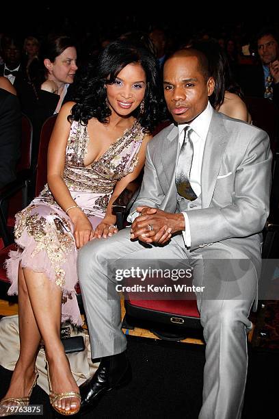 Singer Kirk Franklin and wife Tammy Collins pose in the audience at the 39th NAACP Image Awards held at the Shrine Auditorium on February 14, 2008 in...