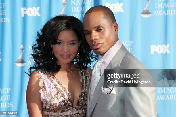 Singer Kirk Franklin and wife Tammy Collins arrive at the 39th NAACP Image Awards held at the Shrine Auditorium on February 14, 2008 in Los Angeles,...