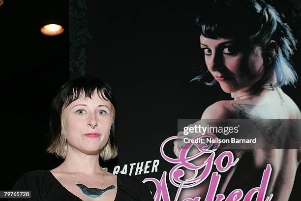 Suicide Girls founder Missy Suicide poses at the unveiling of the new Peta2 Anti fur ads at the Roxy nightclub on February 14, 2008 in West...
