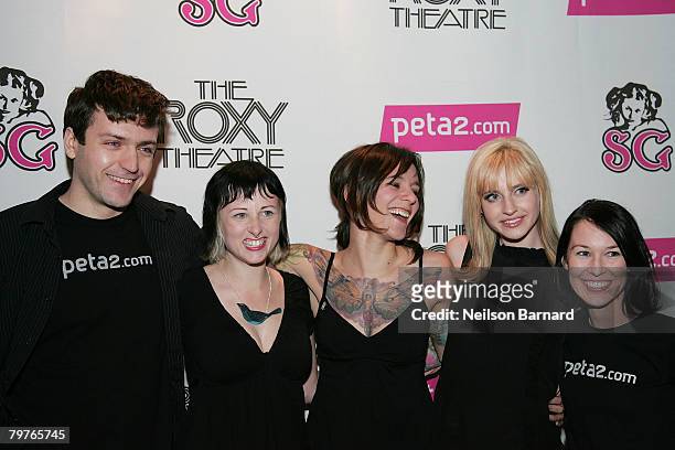 Suicide Girls Missy, James and Rigel pose with Peta2 members at the unveiling of the new Peta2 Anti fur ads at the Roxy nightclub on February 14,...