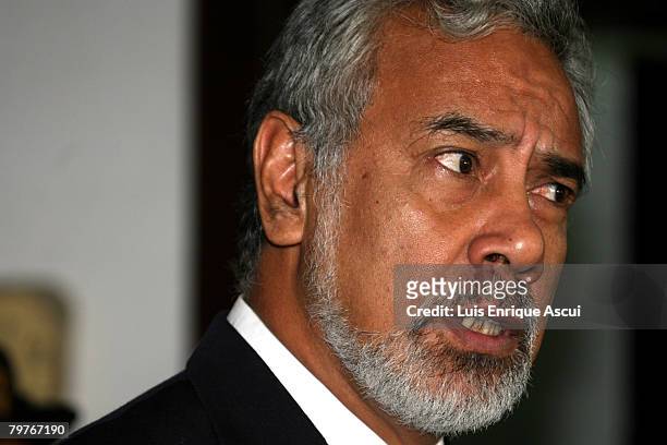 East Timor Prime Minister Xanana Gusmao looks on during a joint press conference with Australian Prime Minister Kevin Rudd at Government Palace...